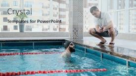  Presentation with coach - Audience pleasing slide deck consisting of experienced-coach-crouching-on-edge backdrop and a light gray colored foreground