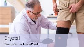  Presentation with patient - PPT layouts having experienced-doctor-traumatologist-examining-young background and a sky blue colored foreground