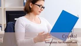  Presentation with employee - Presentation theme having experienced-female-employee-working background and a coral colored foreground