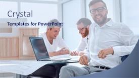  Presentation with interior designer - Colorful presentation theme enhanced with experienced interior designer sitting at his desk backdrop and a sky blue colored foreground