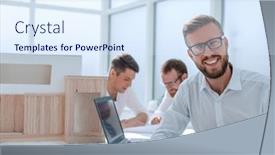  Presentation with interior designer - Slide set consisting of experienced-interior-designer-sitting background and a sky blue colored foreground