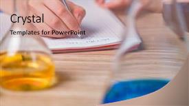  Presentation with solutions - Beautiful slides featuring experienced lab assistant working on chemical solutions backdrop and a coral colored foreground