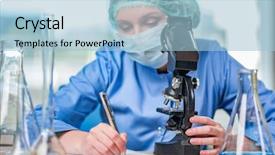  Presentation with solutions - PPT layouts featuring experienced lab assistant working on chemical solutions background and a light blue colored foreground