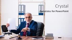  Presentation with judge - Colorful slide deck enhanced with experienced-male-judge-sitting backdrop and a white colored foreground