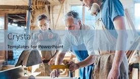  Presentation with carpenter - Slide set with experienced-master-carpenter-transferring-knowledge background and a light blue colored foreground