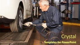  Presentation with garage car - Audience pleasing PPT theme consisting of experienced-mechanic-at-the-wheel backdrop and a tawny brown colored foreground