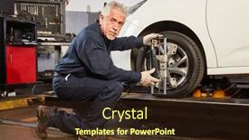  Presentation with mechanic shop - Cool new presentation theme with experienced-mechanic-makes-a-wheel backdrop and a wine colored foreground