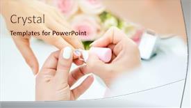  Presentation with nail - PPT theme having experienced-nail-technician-applying-nail background and a lemonade colored foreground