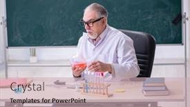  Presentation with scientist - Colorful presentation design enhanced with experienced-old-scientist-working backdrop and a soft green colored foreground