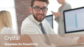  Presentation with wireless heart rate monitor - Beautiful PPT theme featuring experienced programmer sitting in front backdrop and a  colored foreground