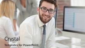  Presentation with wireless heart rate monitor - Cool new slide deck with experienced programmer sitting in front backdrop and a  colored foreground