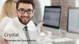  Presentation with wireless heart rate monitor - Presentation theme enhanced with experienced programmer sitting in front background and a  colored foreground