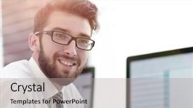  Presentation with wireless heart rate monitor - PPT layouts having experienced programmer sitting in front background and a  colored foreground