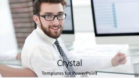  Presentation with ankle monitor - Amazing PPT theme having experienced programmer sitting in front backdrop and a  colored foreground