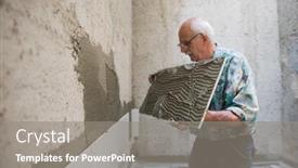  Presentation with senior worker - Slide deck enhanced with experienced-senior-construction-worker-installing background and a gray colored foreground