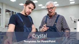  Presentation with senior worker - Colorful PPT theme enhanced with experienced-senior-worker-in-glasses backdrop and a ocean colored foreground