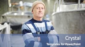  Presentation with shipbuilding - Amazing slide set having experienced shipbuilding engineer in workwear backdrop and a  colored foreground