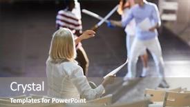  Presentation with performance - Slide deck having experienced stage performance coach looking background and a gray colored foreground