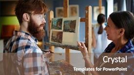  Presentation with teacher and student - Slide deck having experienced teacher consulting her student background and a  colored foreground