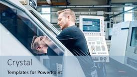  Presentation with cnc lathe machine - Slide deck consisting of experienced-worker-resetting-a-cnc background and a light blue colored foreground