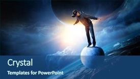  Presentation with experience - Presentation theme enhanced with experiences - virtual reality experience young man background and a ocean colored foreground