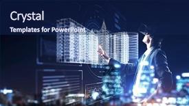  Presentation with mixed reality - PPT theme with experiencing impressive virtual reality mixed background and a navy blue colored foreground