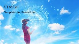  Presentation with 3d virtual world - Presentation featuring experiencing virtual technology world mixed background and a light blue colored foreground