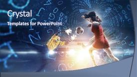  Presentation with virtual technology - Colorful presentation design enhanced with experiencing virtual technology world mixed backdrop and a  colored foreground