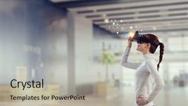  Presentation with virtual technology - Beautiful presentation theme featuring experiencing virtual technology world mixed backdrop and a  colored foreground