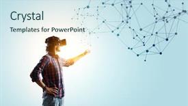  Presentation with 3d virtual world - Beautiful presentation theme featuring experiencing virtual technology world mixed backdrop and a  colored foreground