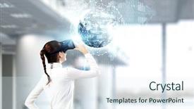  Presentation with technology social work - Slides enhanced with experiencing virtual technology world mixed background and a sky blue colored foreground