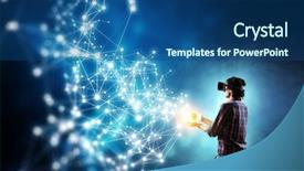  Presentation with 3d virtual world - Theme enhanced with experiencing virtual technology world mixed background and a ocean colored foreground