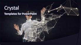  Presentation with technology social work - Cool new PPT theme with experiencing virtual technology world mixed backdrop and a  colored foreground