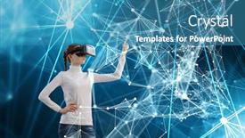  Presentation with 3d virtual world - Audience pleasing presentation design consisting of experiencing-virtual-technology-world-mixed backdrop and a teal colored foreground