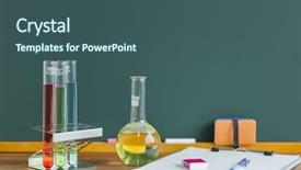  Presentation with blackboard - Beautiful presentation theme featuring experiental learning - blackboard and labware backdrop and a ocean colored foreground