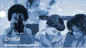  Presentation with chemical experiment - Beautiful slide set featuring experiental learning - digital image of chemical formulas backdrop and a teal colored foreground