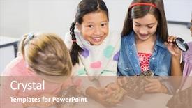  Presentation with looking glass - Theme enhanced with experiental learning - group of kids looking background and a coral colored foreground