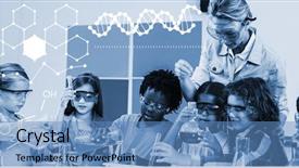  Presentation with laboratory chemical - Colorful PPT layouts enhanced with experiental learning - illustration of chemical structure backdrop and a teal colored foreground