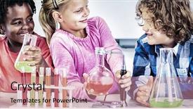  Presentation with chemical experiment - Amazing presentation theme having experiental learning - kids doing a chemical experiment backdrop and a coral colored foreground
