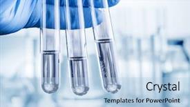  Presentation with medical hand - Theme with medical test experiment - laboratory beakers in analyst's hand background and a light blue colored foreground