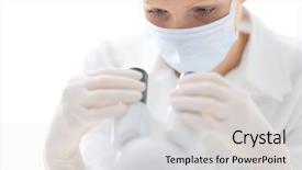  Presentation with biochemical medical laboratory - Audience pleasing slides consisting of experiment shallow depth-of-field backdrop and a light gray colored foreground