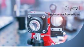  Presentation with optical - Presentation theme enhanced with experiment-with-laser-device background and a light blue colored foreground