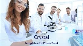  Presentation with research interview - Theme with experimental - group of young clinicians experimentation background and a sky blue colored foreground