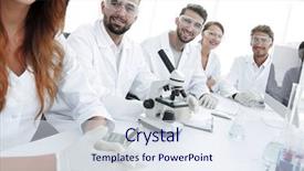  Presentation with biochemistry research laboratory - Theme having experimental - group of young clinicians experimentation background and a sky blue colored foreground