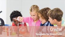  Presentation with chemical experiment - PPT theme enhanced with experimental - kids doing a chemical experiment background and a coral colored foreground
