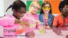  Presentation with chemical experiment - Colorful PPT theme enhanced with experimental - kids doing a chemical experiment backdrop and a coral colored foreground