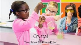  Presentation with chemical experiment - PPT theme with experimental - kids doing a chemical experiment background and a lemonade colored foreground