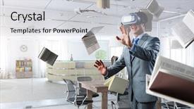  Presentation with virtual reality - Presentation theme with experiments - virtual reality experience technologies background and a light gray colored foreground