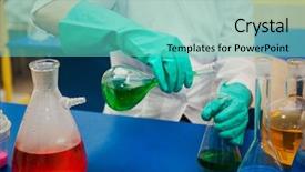  Presentation with glass chemistry lab equipment - Colorful theme enhanced with experiments in a chemistry lab backdrop and a  colored foreground