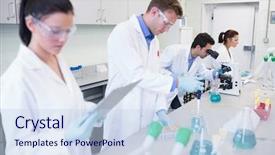  Presentation with research - Cool new slides with experiments in the laboratory backdrop and a  colored foreground